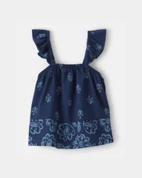 Oshkosh Baby Girl Floral Ruffle-Sleeve Tank Top - Navy Navy 18M
