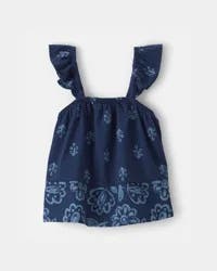 Oshkosh Baby Girl Floral Ruffle-Sleeve Tank Top - Navy Navy 18M