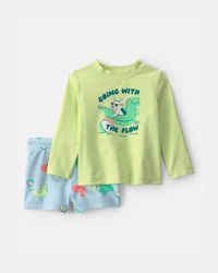 Carters Baby Boy 2-Piece Dinosaur Rashguard Swimsuit Set - Green/Blue Green/Blue 24M