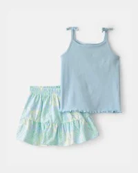 Carters Toddler Girl 2-Piece Tropical Floral Tank Top & Skirt Set - Blue Blue 5T