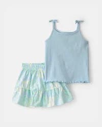 Carters Toddler Girl 2-Piece Tropical Floral Tank Top & Skirt Set - Blue Blue 5T