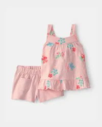 Carters Toddler Girl 2-Piece Floral Ruffle Top & Short Set - Pink Pink 4T