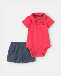 Carters Baby Boy 2-Piece Polo Shirt & Short Set - Orange/Blue Orange/Blue 18M