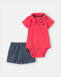 Carters Baby Boy 2-Piece Polo Shirt & Short Set - Orange/Blue Orange/Blue 18M