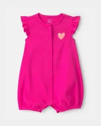 Carters Baby Girl 'Little Love' Heart Short-Sleeve Romper - Pink Fuchsia 6M