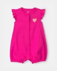 Carters Baby Girl 'Little Love' Heart Short-Sleeve Romper - Pink Fuchsia 6M