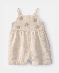 Carters Baby Girl Flower Embroidered Romper - Ivory Ivory 12M