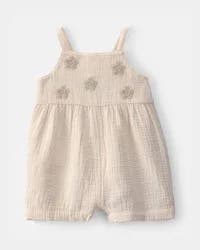 Carters Baby Girl Flower Embroidered Romper - Ivory Ivory 12M