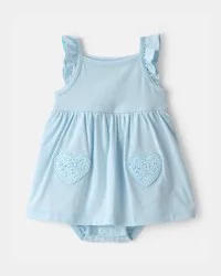 Carters Baby Girl Heart Sleeveless Bodysuit Dress - Blue Blue 24M