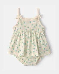 Carters Baby Girl Floral Rib Sleeveless Bodysuit Dress - Cream Cream 12M