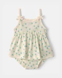 Carters Baby Girl Floral Rib Sleeveless Bodysuit Dress - Cream Cream 12M