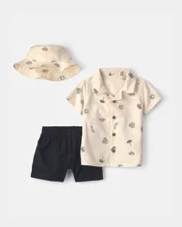 Carters Baby Boy 3-Piece Hat, Top & Short Set - Black/Ivory Black/Ivory NB