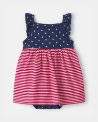 Carters Baby Girl American Flag Sleeveless Bodysuit Dress - Red/Navy Blue Red/Navy Blue 6M