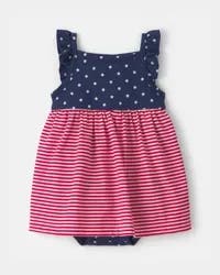 Carters Baby Girl American Flag Sleeveless Bodysuit Dress - Red/Navy Blue Red/Navy Blue 6M