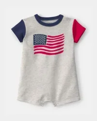 Carters Baby American Flag Short-Sleeve Romper - Grey/Blue/Red Grey/Blue/Red 6M
