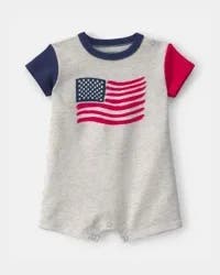 Carters Baby American Flag Short-Sleeve Romper - Grey/Blue/Red Grey/Blue/Red 6M