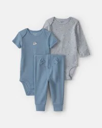 Carters Baby Boy 3-Piece Dog Bodysuit & Pant Set - Blue/Grey Blue/Grey 3M