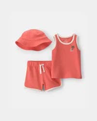 Carters Baby Boy 3-Piece Palm Tree Top & Short Set - Coral Coral 6M