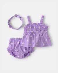 Carters Baby Girl 3-Piece Fish Top & Short Set - Purple Purple 24M
