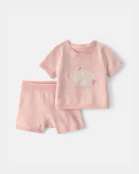Carters Baby Girl 2-Piece Bunny Short-Sleeve Sweater Top & Short Set - Pink Pink 12M