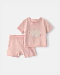 Carters Baby Girl 2-Piece Bunny Short-Sleeve Sweater Top & Short Set - Pink Pink 12M