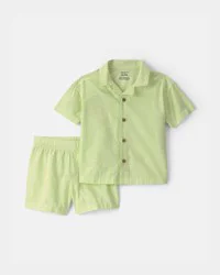 Carters Toddler Boy 2-Piece Button-Down Top & Short Set - Green Lime 5T