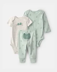 Baby 3-Piece Frog Bodysuit & Pant Set - Green/Grey Green/Grey NB