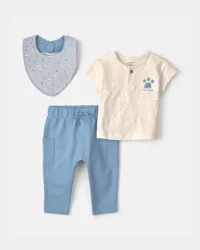Carters Baby Boy 3-Piece 'Little Buddy' Top & Pant Set - Blue/Ivory Blue/Ivory 9M