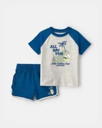 Carters Toddler Boy 2-Piece 'All Day Fun' Golf Top & Short Set - Grey/Blue Grey/Blue 5T