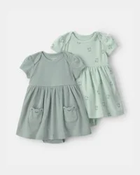 Carters Baby Girl 2-Pack Frog Short-Sleeve Dresses - Green Green 12M