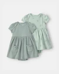 Carters Baby Girl 2-Pack Frog Short-Sleeve Dresses - Green Green 12M