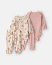 Carters Baby Girl 4-Piece Floral Long-Sleeve Bodysuit & Pant Set - Pink Pink 6M