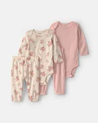Carters Baby Girl 4-Piece Floral Long-Sleeve Bodysuit & Pant Set - Pink Pink NB
