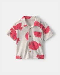 Carters Baby Boy Pufferfish Short-Sleeve Button-Down Shirt - Grey/Red Grey/Red 18M