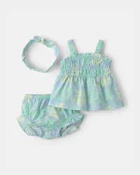 Carters Baby Girl 3-Piece Coral Top & Short Set - Blue/Green Blue/Green 3M