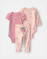 Carters Baby Girl 3-Piece Strawberry Bodysuit & Pant Set - Pink Pink 24M