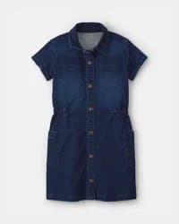 Oshkosh Girls Denim Button-Up Utility Dress - Dark Wash Dark Wash 4