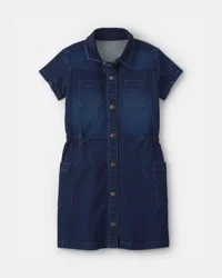 Oshkosh Girls Denim Button-Up Utility Dress - Dark Wash Dark Wash 6-6X