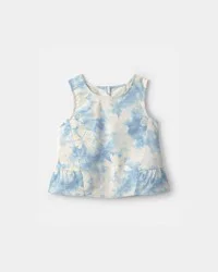 Oshkosh Girls Washed Floral Twill Tank Top - Ivory/Blue Ivory/Blue 10