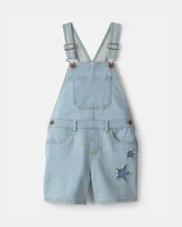 Oshkosh Girls Star Embellished Denim Shortall - Light Wash Blue 6-6X