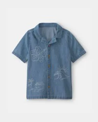 Oshkosh Boys Tropical Denim Short-Sleeve Button-Down Shirt - Medium Wash Medium Wash 12