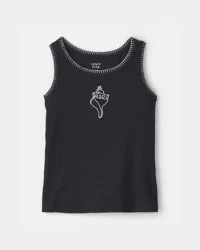 Carters Girls Shell Embroidered Rib Tank Top - Black Black 8