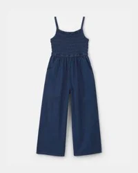 Oshkosh Girls Smocked Denim Wide-Leg Jumpsuit - Dark Wash Dark Wash 5