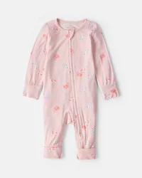 Carters Baby Girl Flamingo 2-Way Zip PurelySoft™ Snug Fit Sleep & Play Pajamas - Pink Pink 6M
