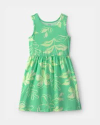 Carters Girls Tropical Floral Short-Sleeve Knit Dress - Green Green 5