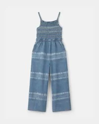 Oshkosh Girls Tie-Dye Smocked Denim Wide-Leg Jumpsuit - Medium Wash Medium Wash 5