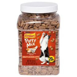 Purina Friskies Cat Treats, Party Mix Gravy-licious Crunch Chicken and Gravy Flavors