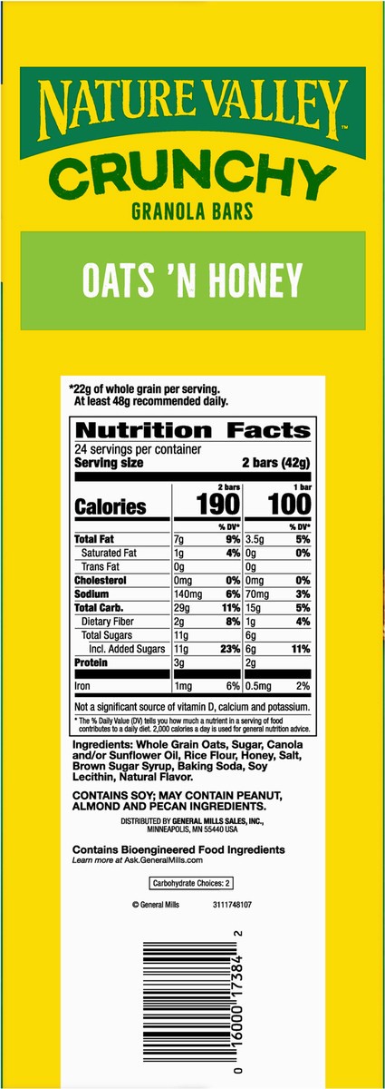 slide 7 of 9, Nature Valley Crunchy Granola Bars, Oats 'n Honey, 48 Ct, 35.76 oz (24 Pouches), 24 ct