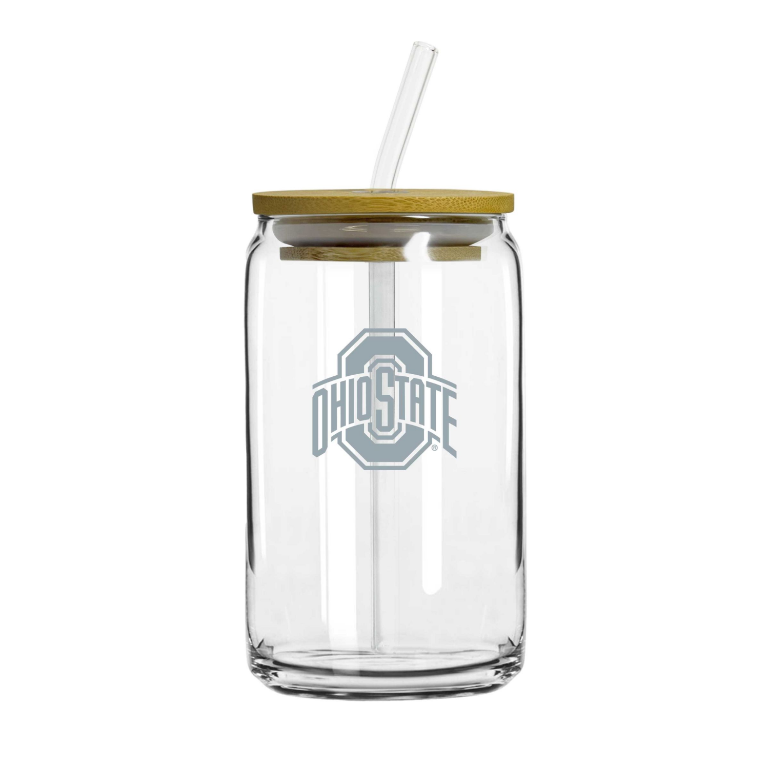 slide 1 of 1, OSU 16oz Etch Glass Can With Lid & Straw, 16 oz