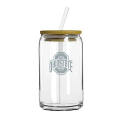 OSU 16oz Etch Glass Can With Lid & Straw